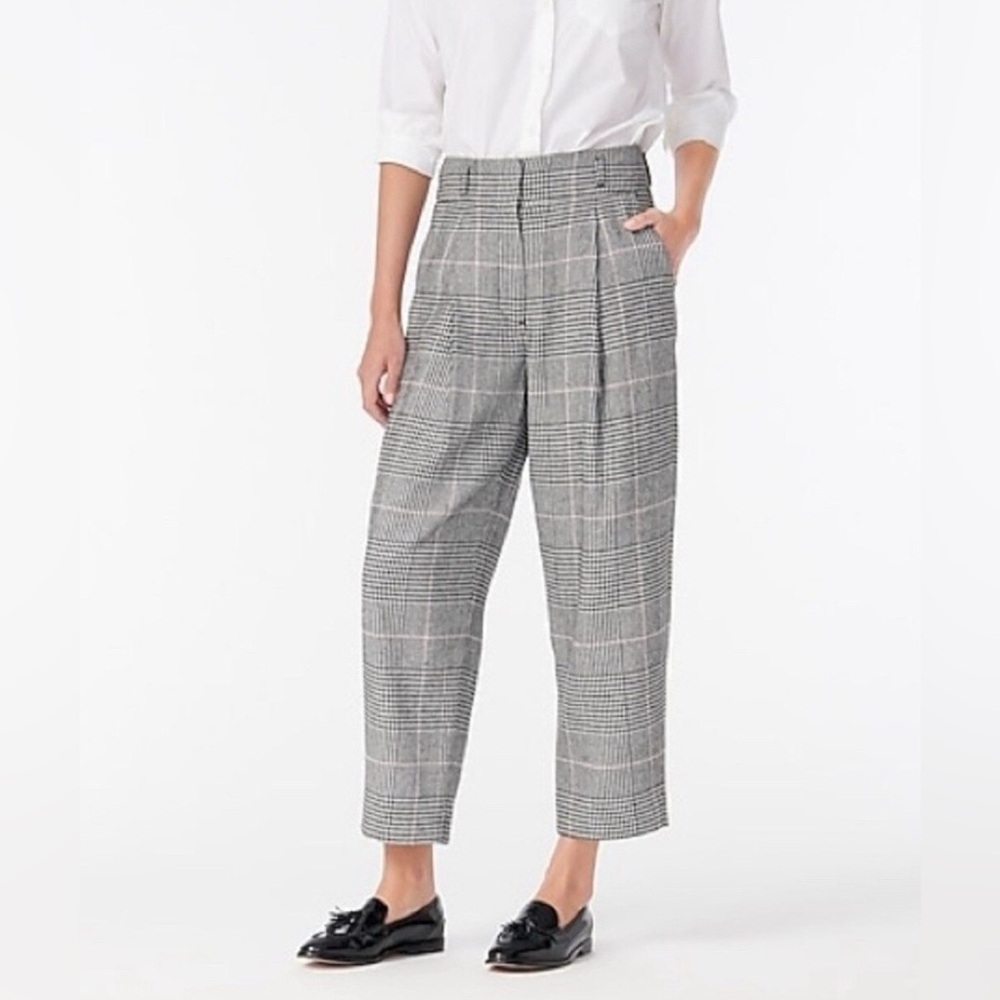 J Crew Dress Pant High-rise Tapered Plaid Italian Wool Womens Size 2